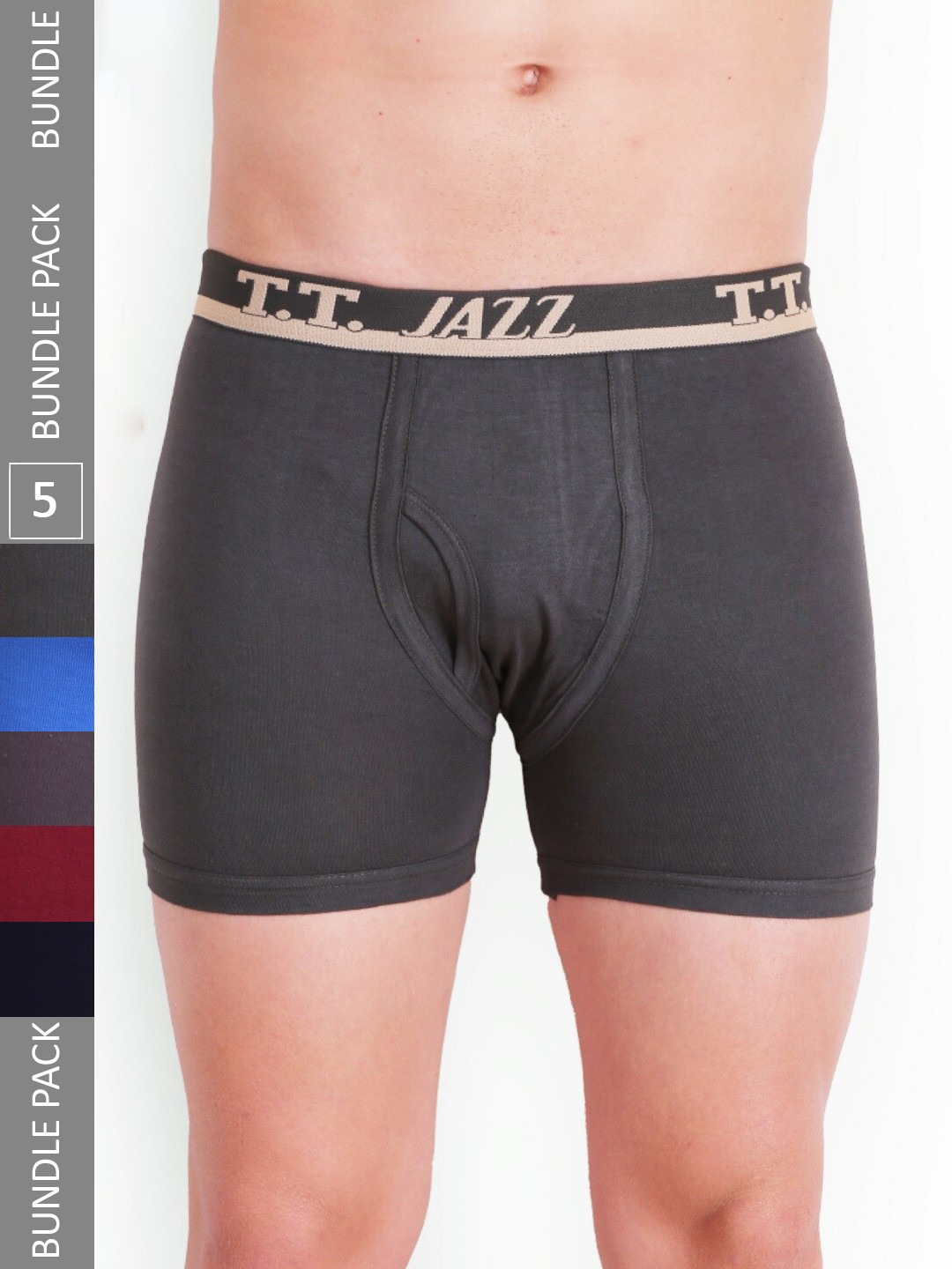 

T.T. Men Pack Of 5 Jazz Pure Cotton Trunks JAZ_FL_TE_P5_MIX1_95, Grey
