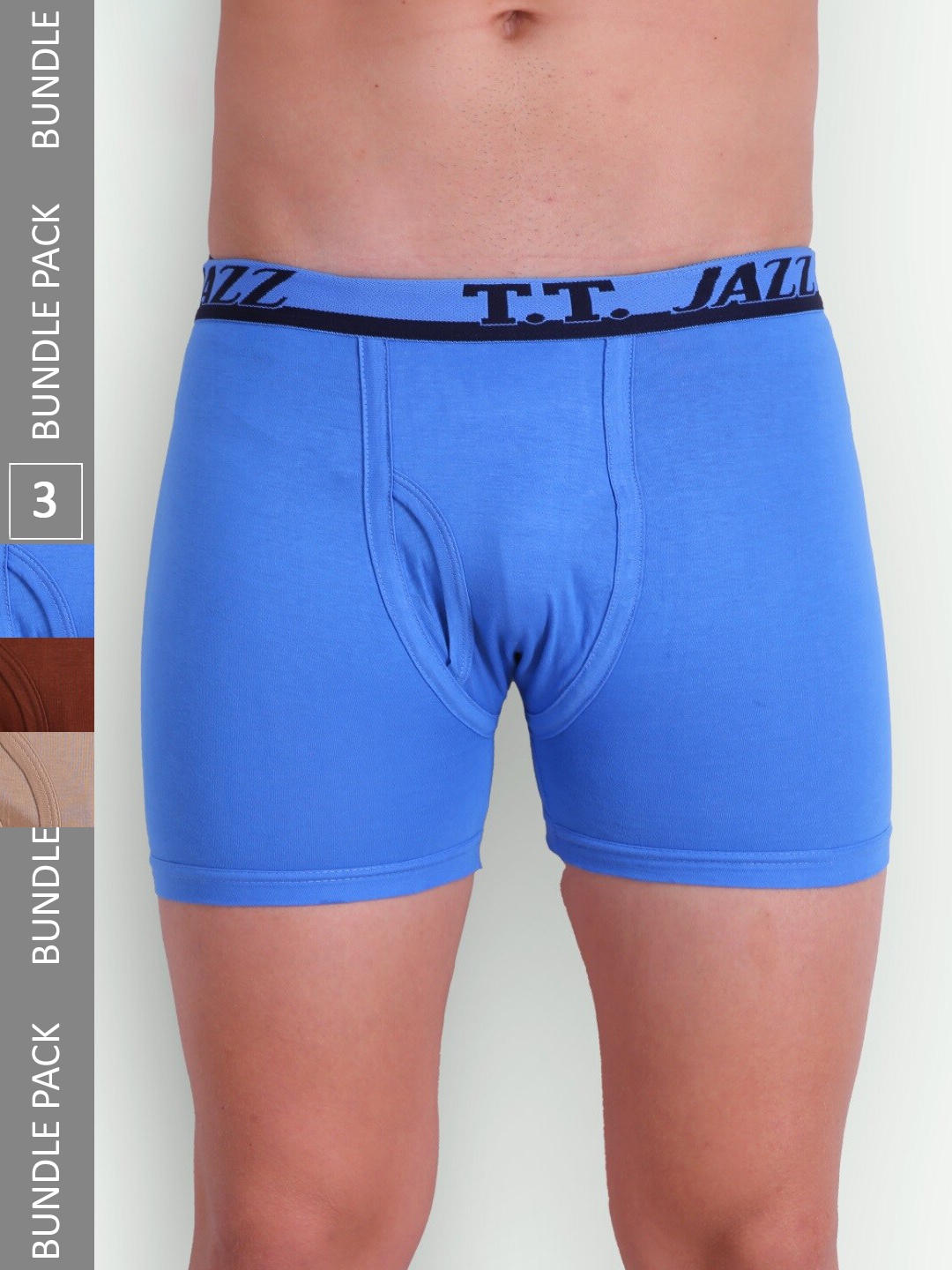 

T.T. Men Jazz Top Elastic Pack Of 3 Pure Cotton Trunks JAZ_FL_TE_P3_RDB_105, Blue