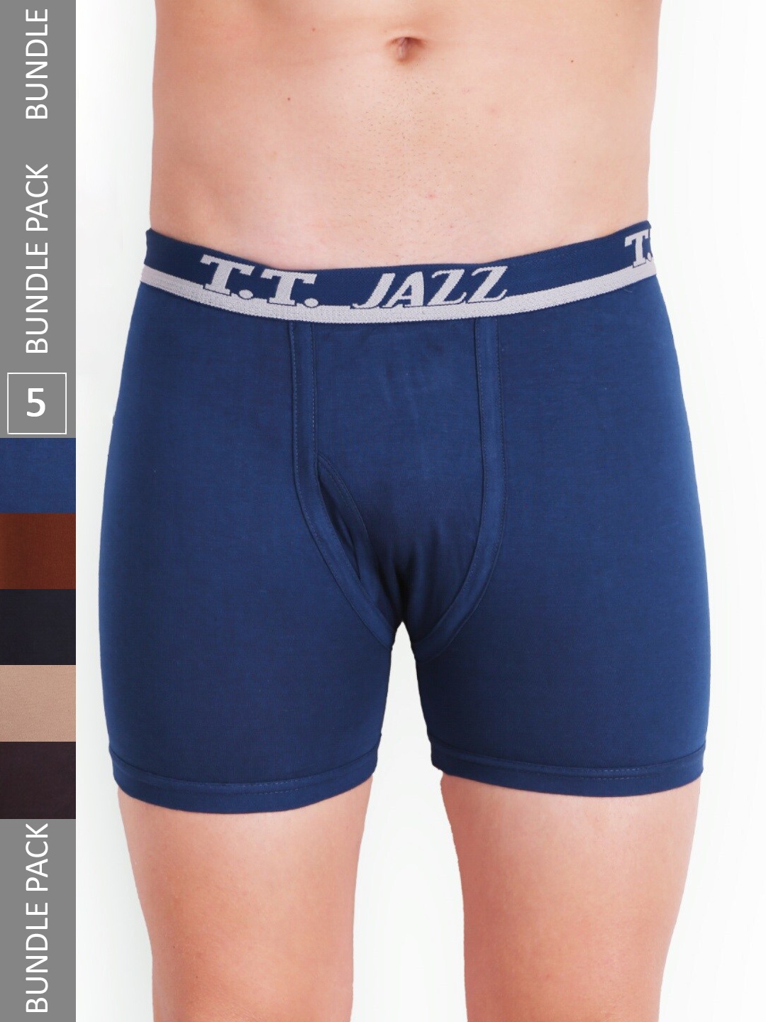 

T.T. Men Jazz Top Elastic Pack Of 5 Pure Cotton Trunks, Brown