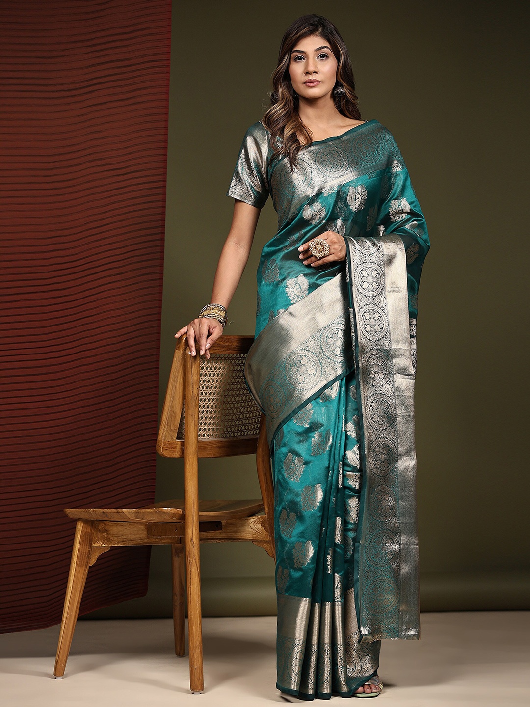

PHEASANT Woven Design Zari Organza Saree, Blue