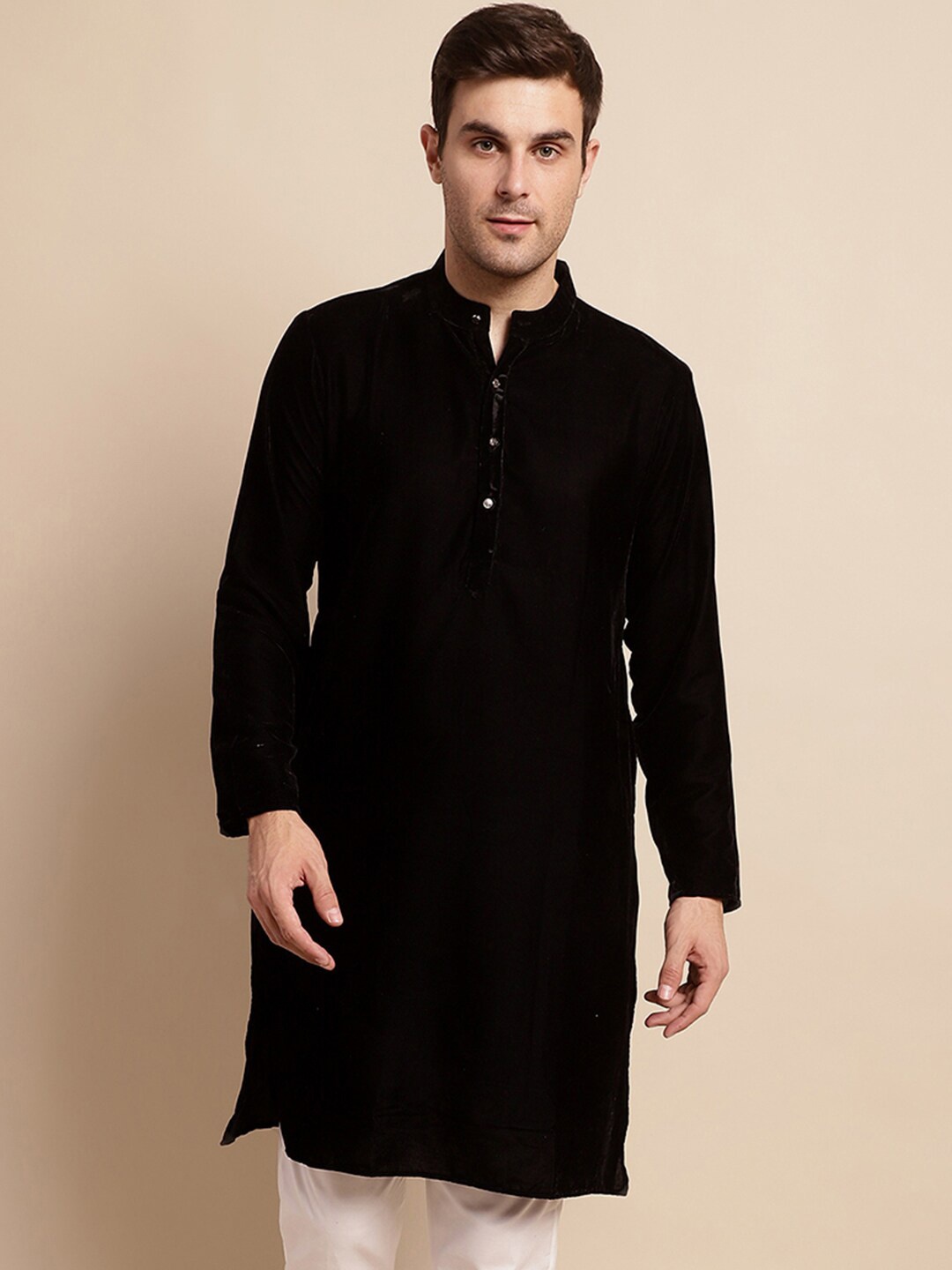 

Anouk Black Band Collar Velvet Kurta