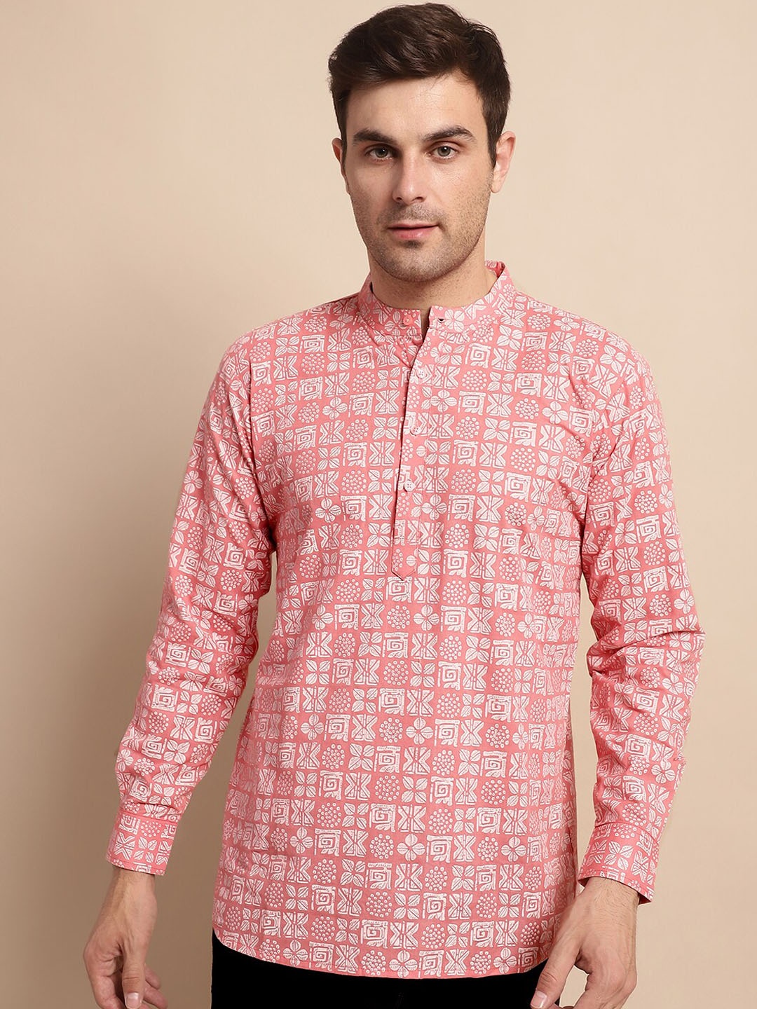 

Anouk Pink & White Ethnic Motifs Printed Pure Cotton Kurta