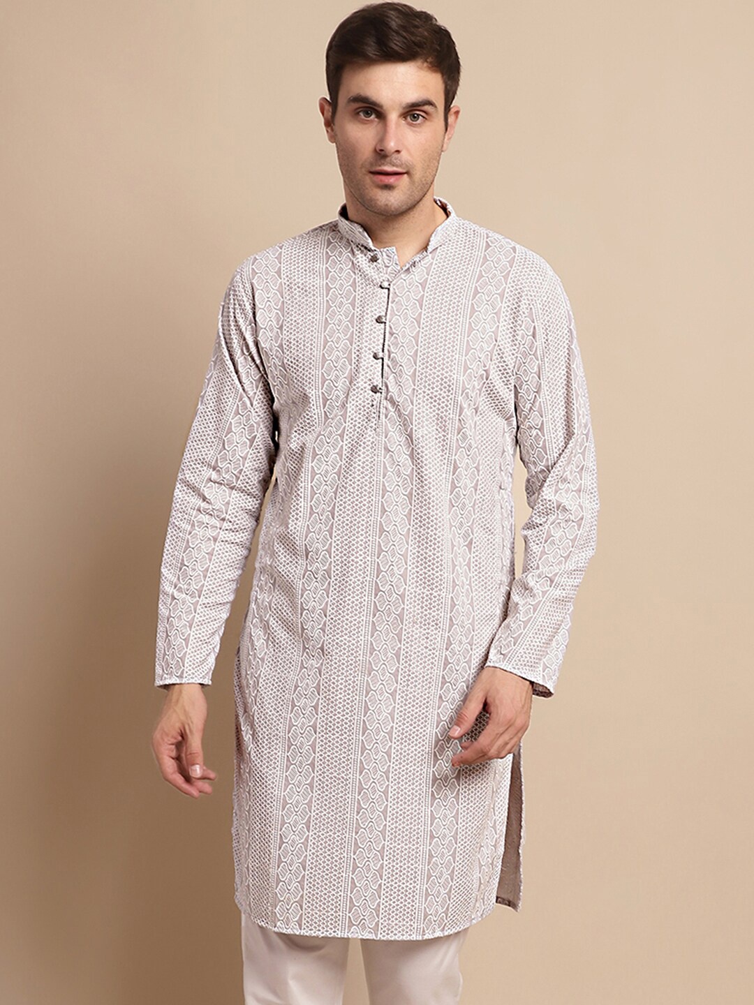 

Anouk Beige & White Ethnic Motifs Embroidered Pure Cotton Kurta