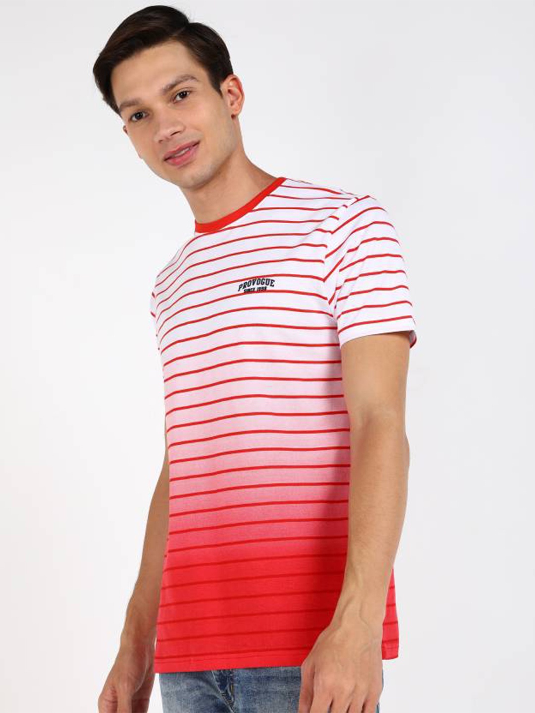 

Provogue Striped Casual Cotton T-shirt, Red