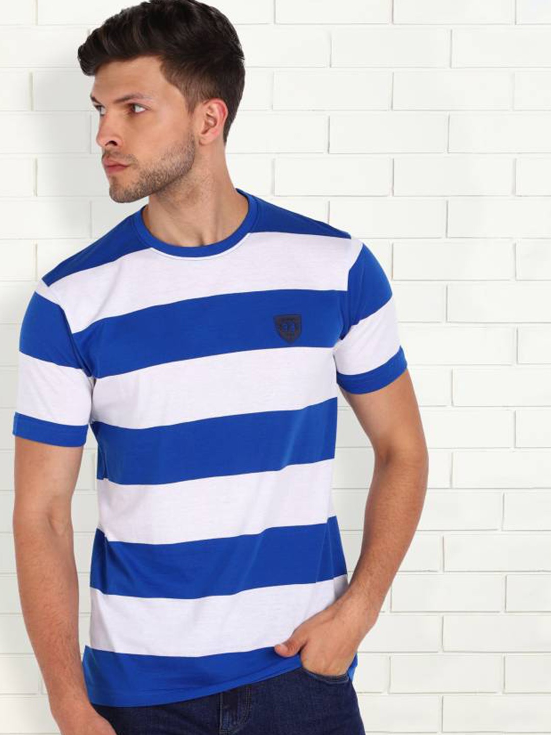 

Provogue Striped Casual Cotton T-shirt, Blue