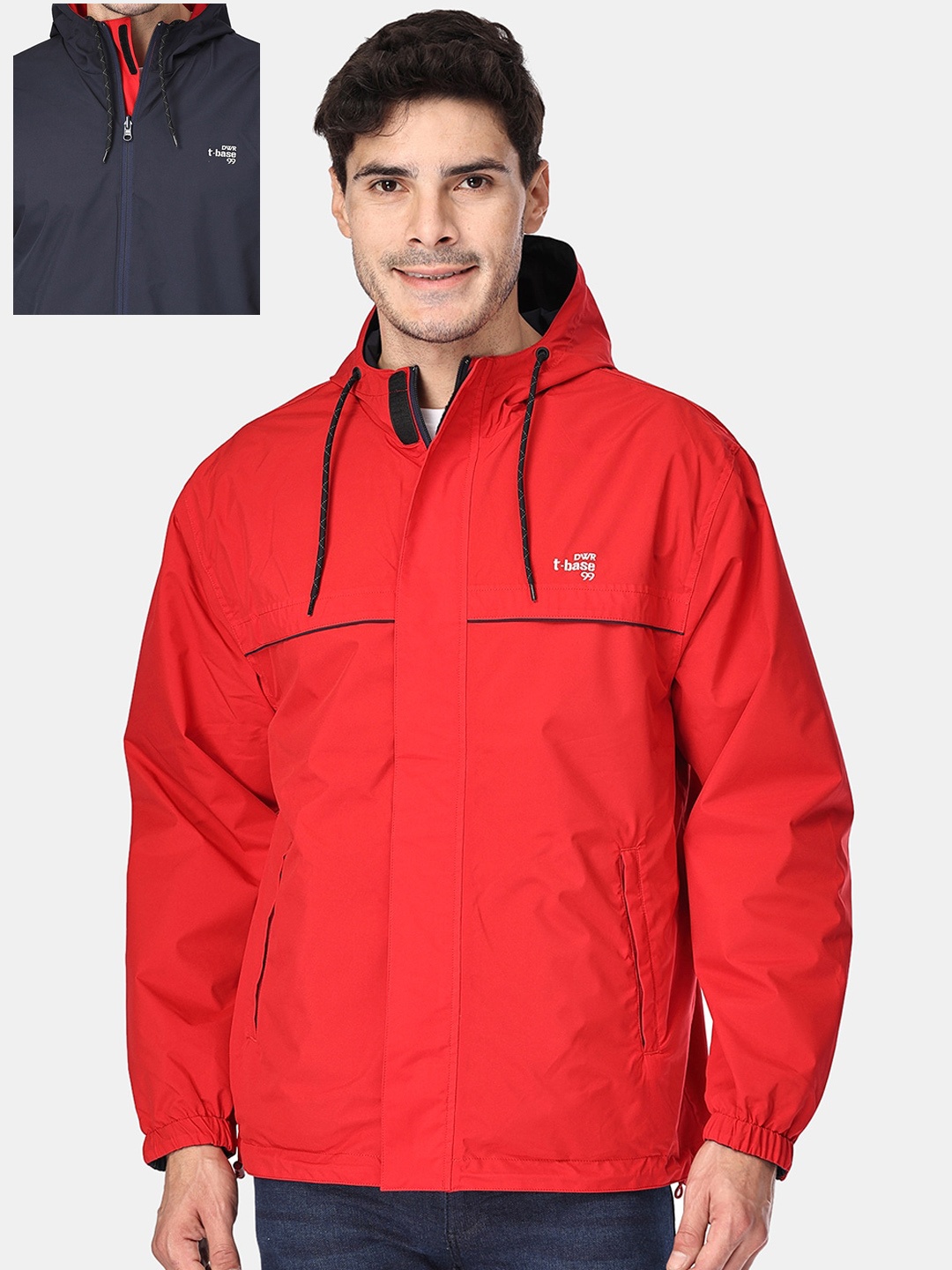 

t-base Plus Size Hooded Reversible Rain Jacket, Red
