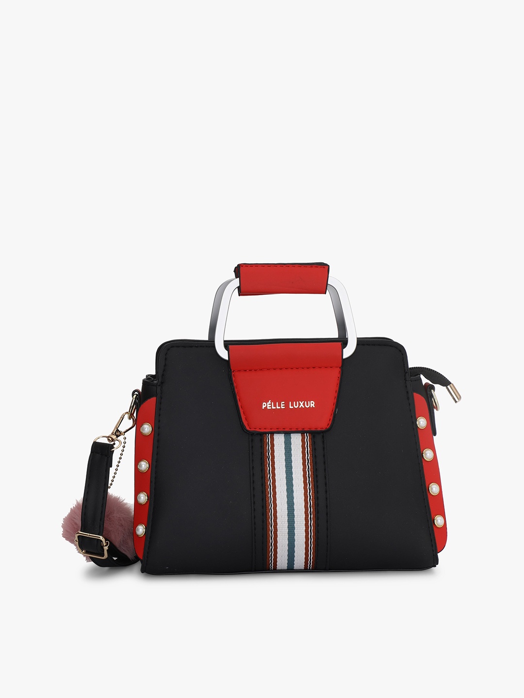 

PELLE LUXUR Colourblocked Structured Handheld Bag, Black