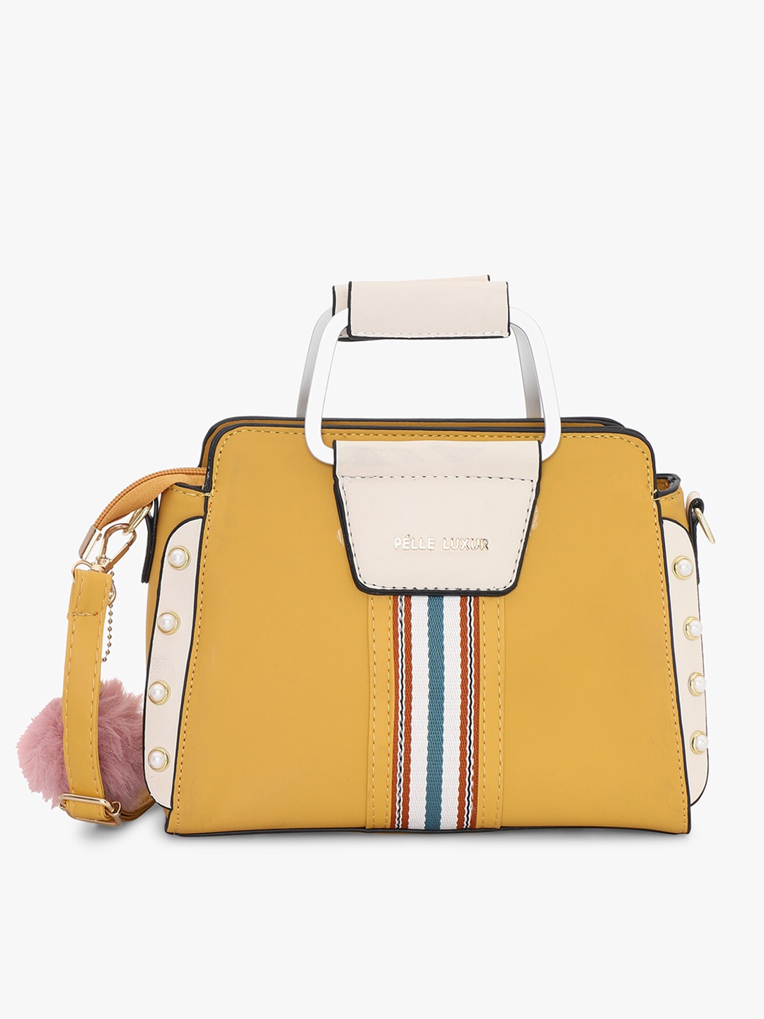 

PELLE LUXUR Colourblocked Structured Handheld Bag, Mustard