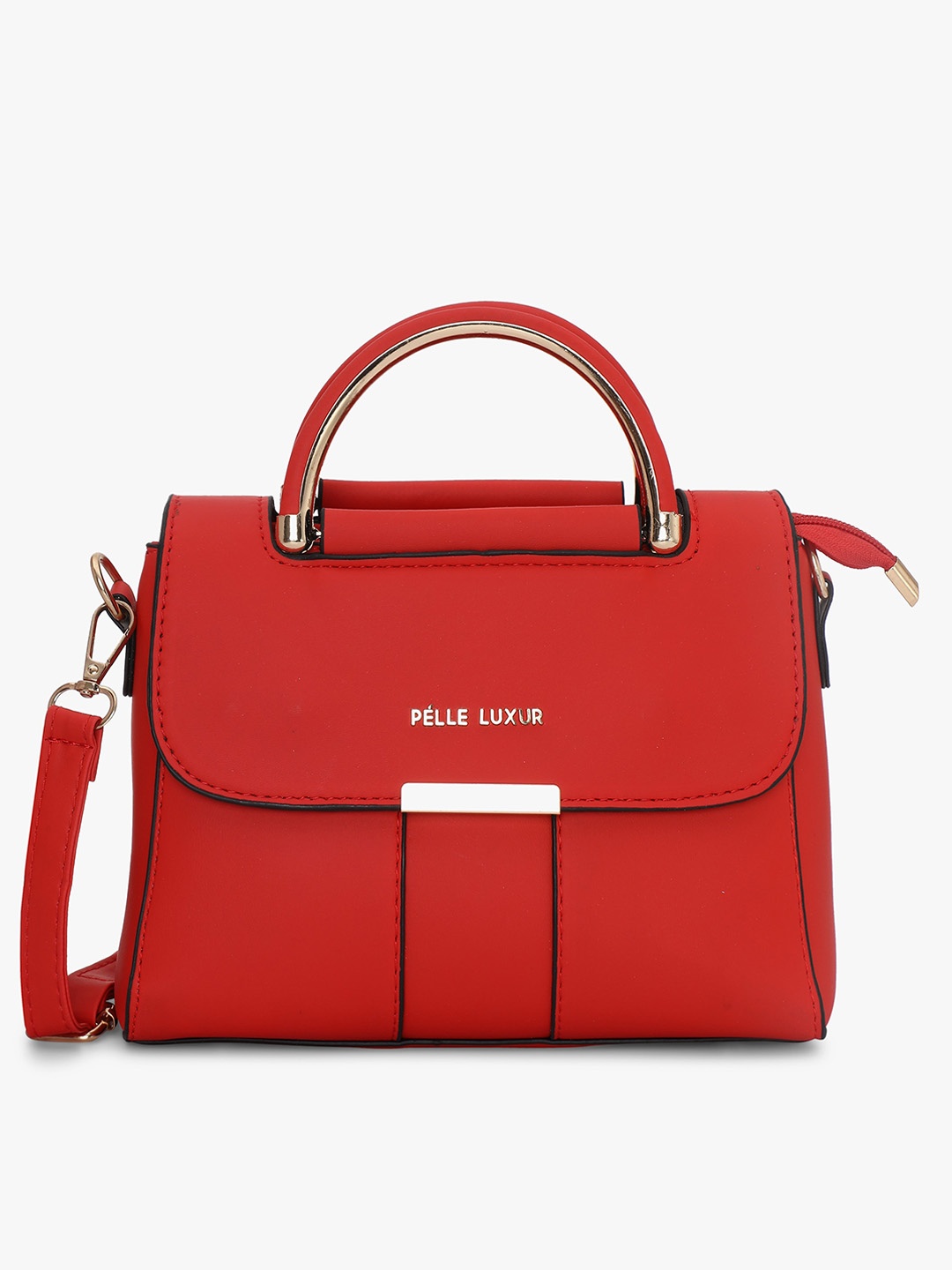 

PELLE LUXUR PU Structured Satchel Bag, Red