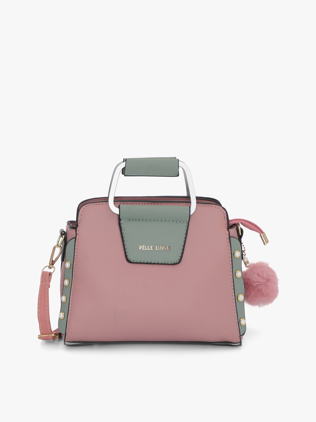 

PELLE LUXUR Colourblocked Tasselled Structured Handheld Bag, Mauve