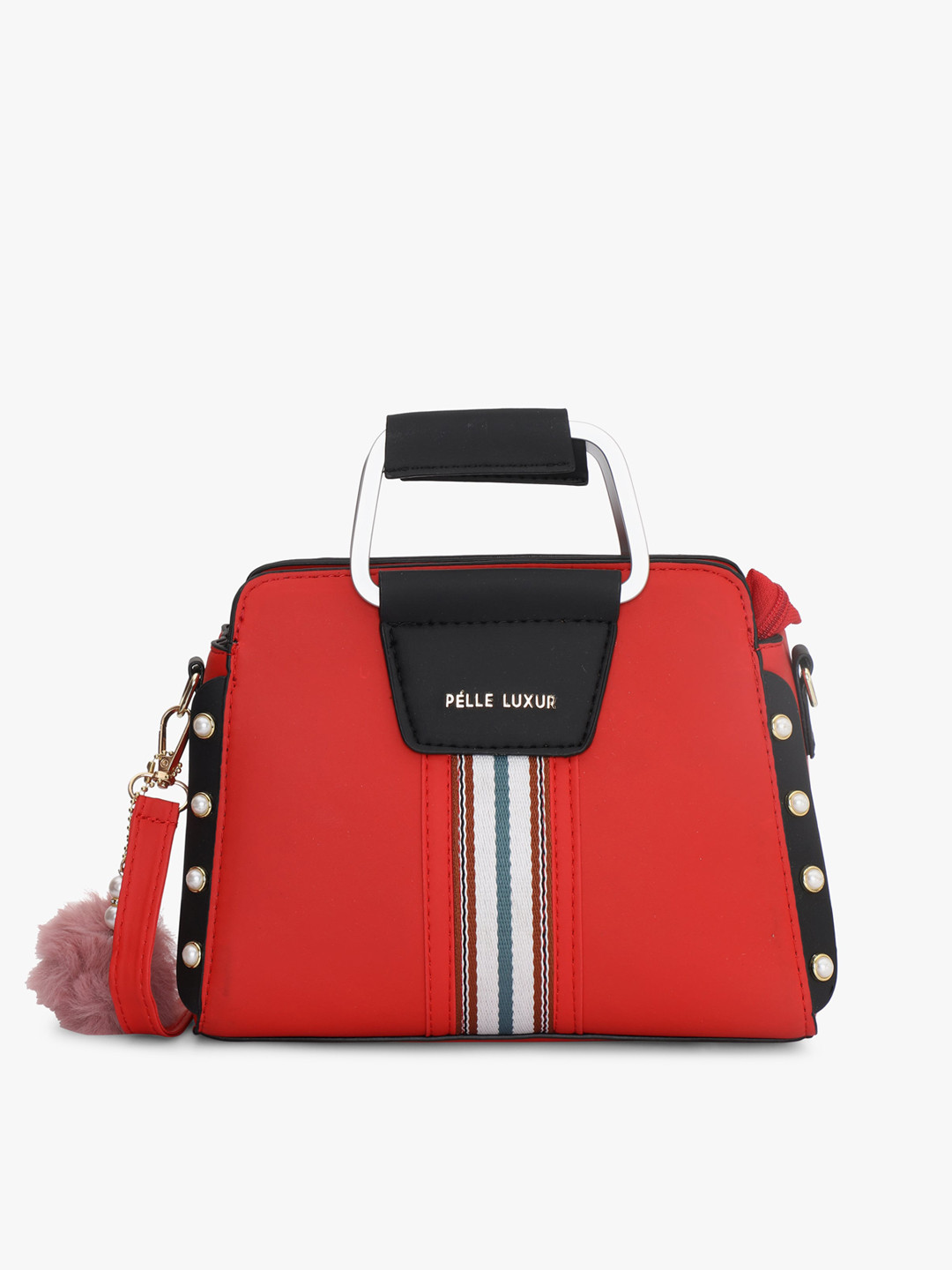

PELLE LUXUR Colourblocked Structured Handheld Bag, Red