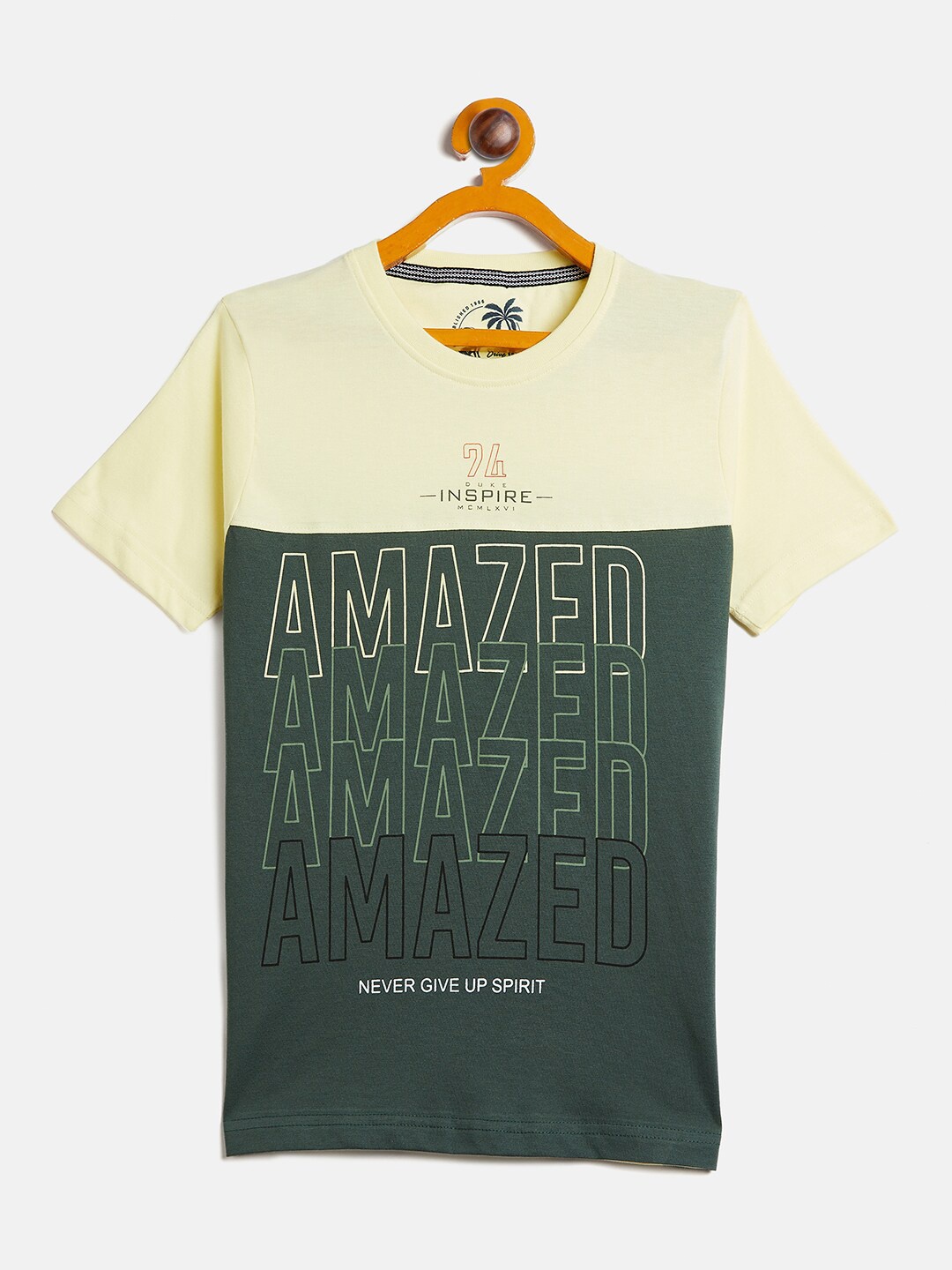 

Duke Boys Colourblocked & Typography Printed Slim Fit Cotton Casual T Shirt, Yellow