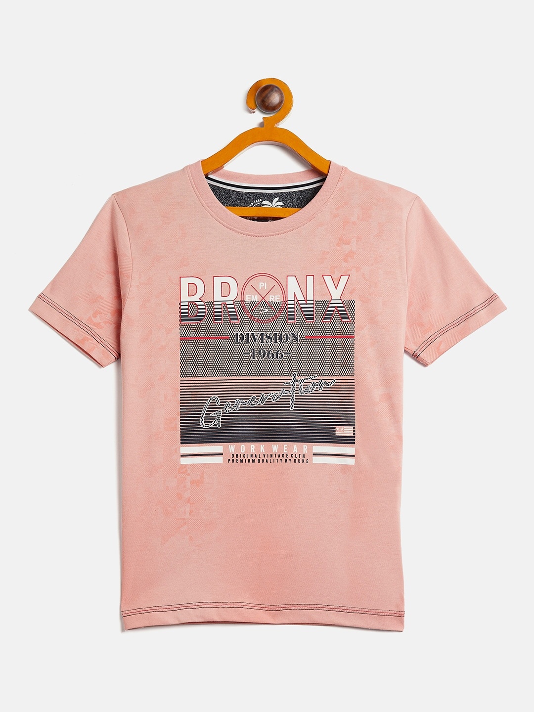 

Duke Boys Typography Printed Slim Fit Cotton Casual T Shirt, Peach