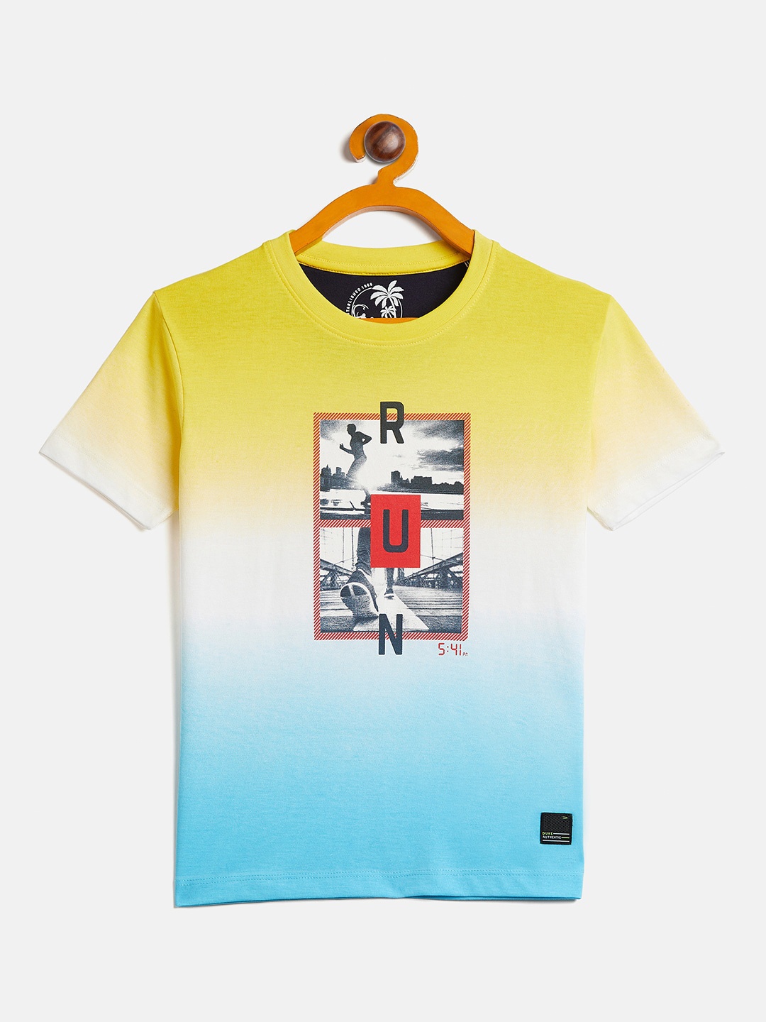 

Duke Boys Ombre Graphic Printed Slim Fit Cotton Casual T Shirt, Yellow