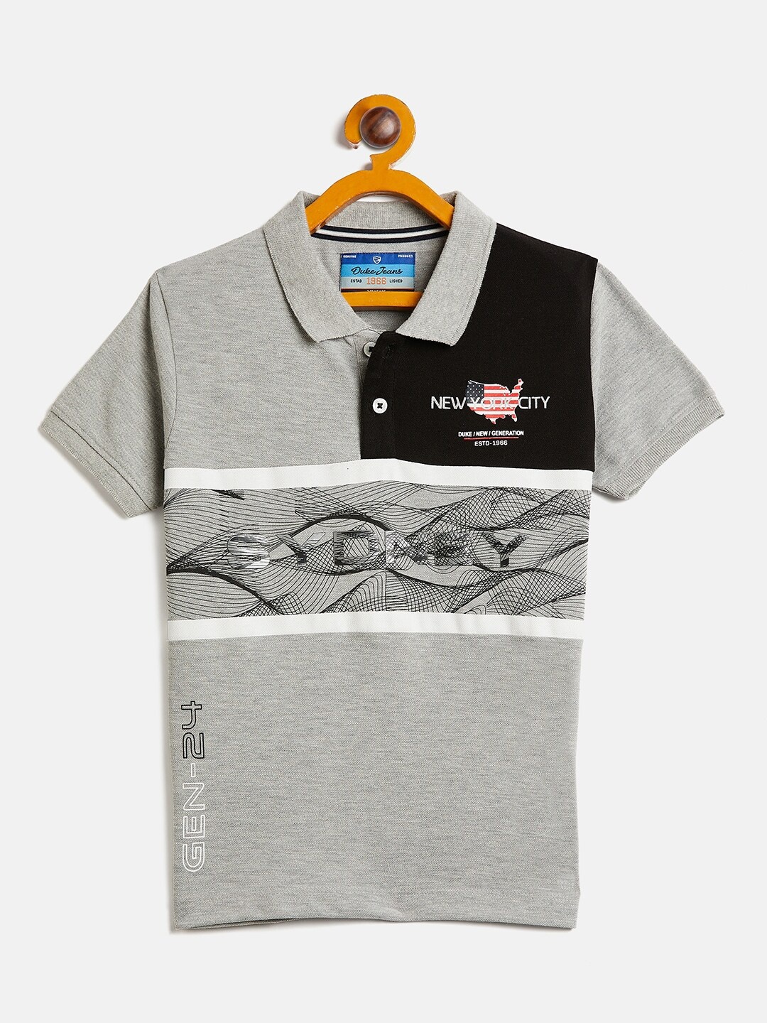 

Duke Boys Typography Printed Polo Collar Slim Fit Cotton Casual T Shirt, Grey melange