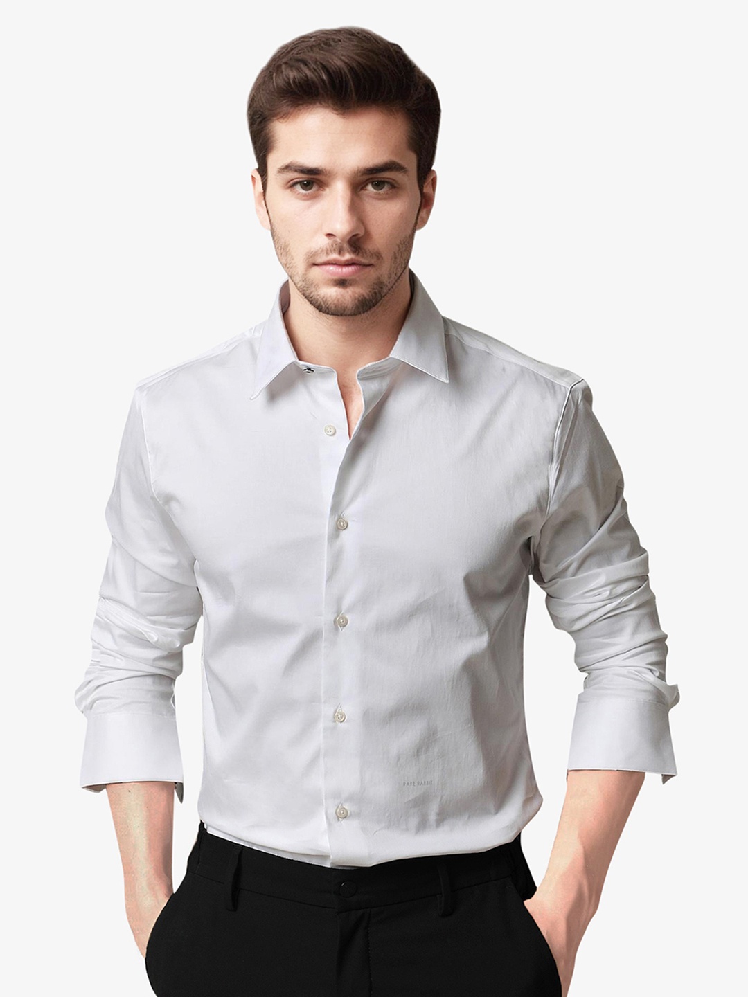 

RARE RABBIT Men Melton Slim Fit Spread Collar Cotton Shirt, White