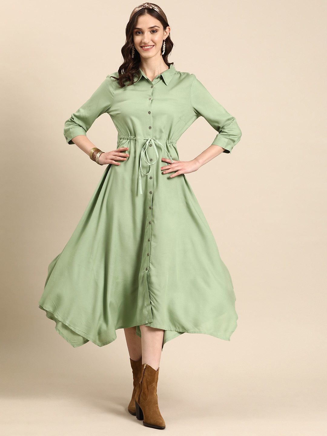 

Sangria Shirt Midi Dress, Green