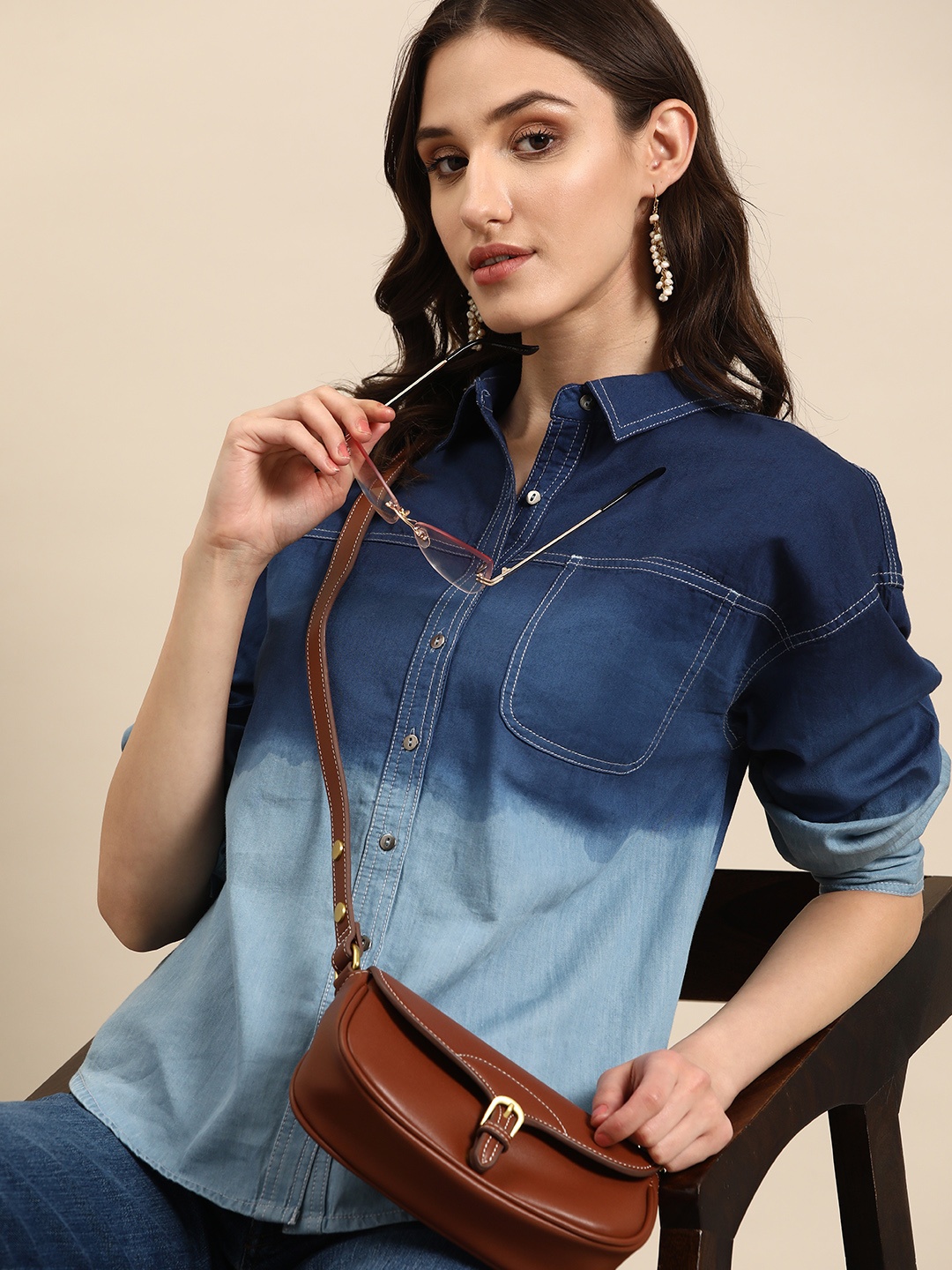 

Sangria Ombre Opaque Casual Shirt, Navy blue