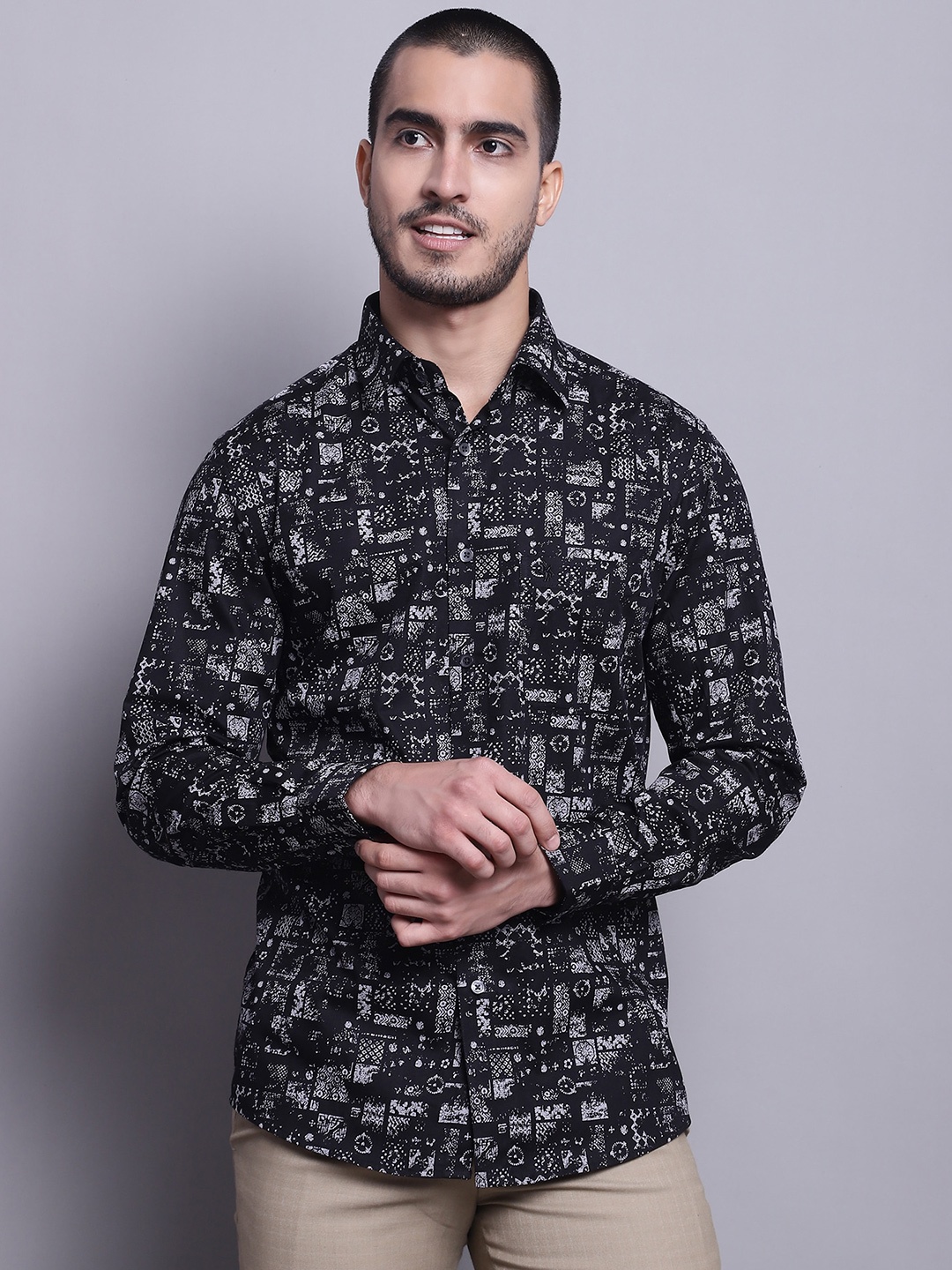 

Cantabil Comfort Opaque Printed Cotton Casual Shirt, Black