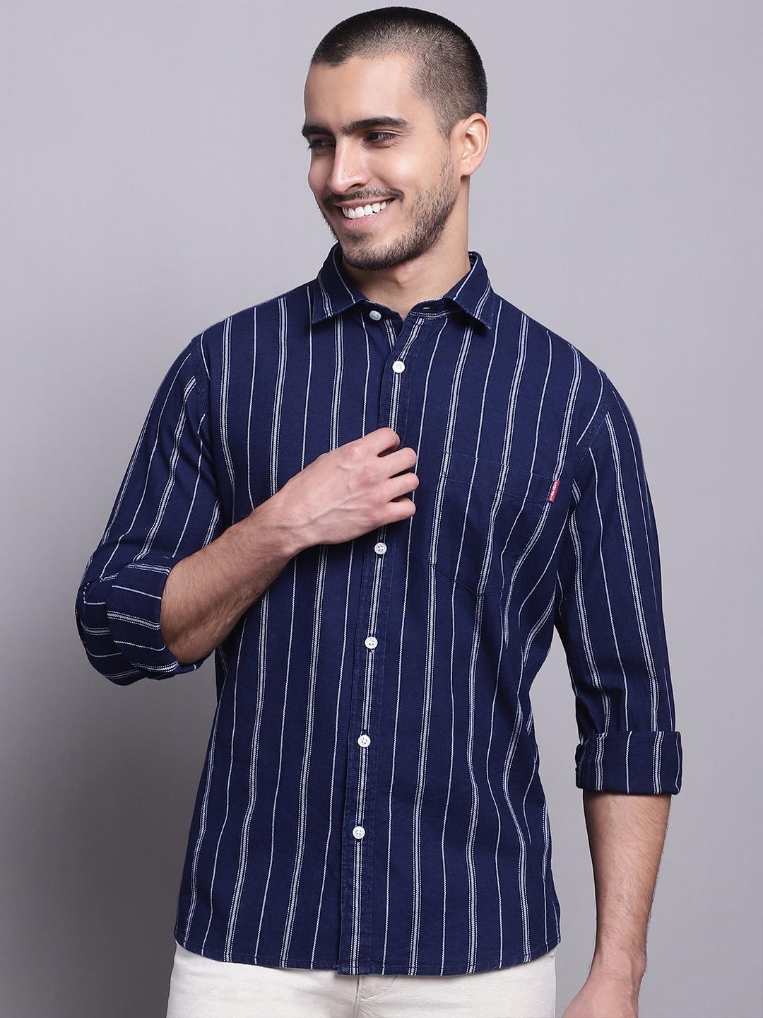 

Cantabil Comfort Opaque Striped Cotton Casual Shirt, Navy blue