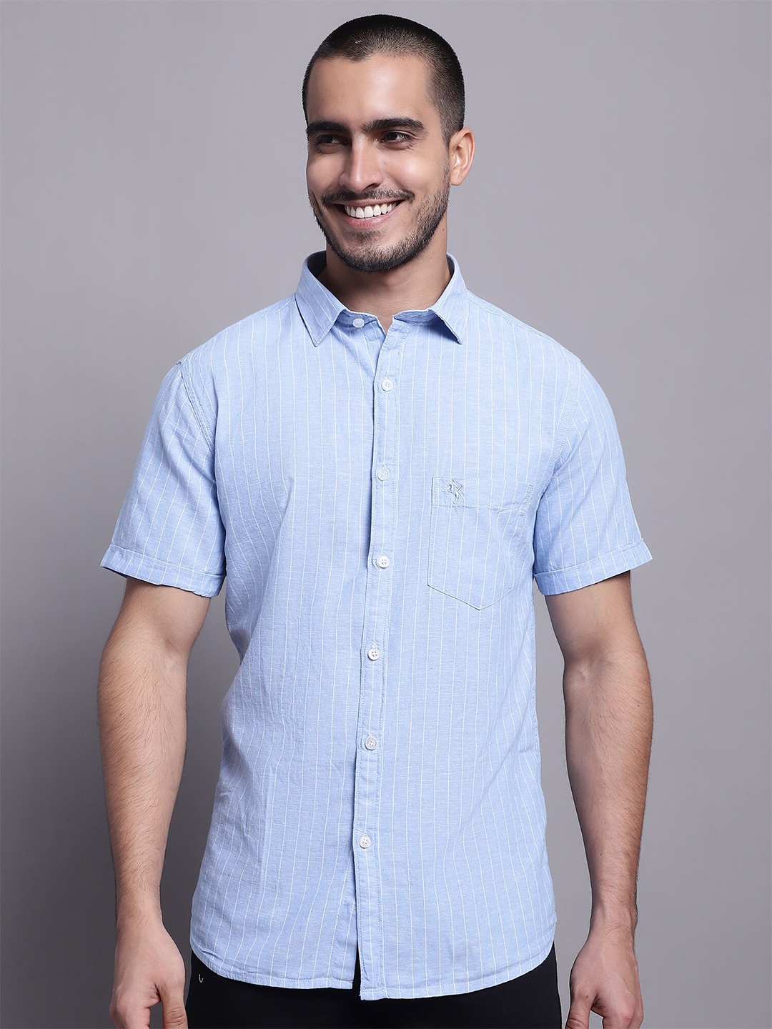 

Cantabil Comfort Opaque Striped Cotton Linen Casual Shirt, Blue