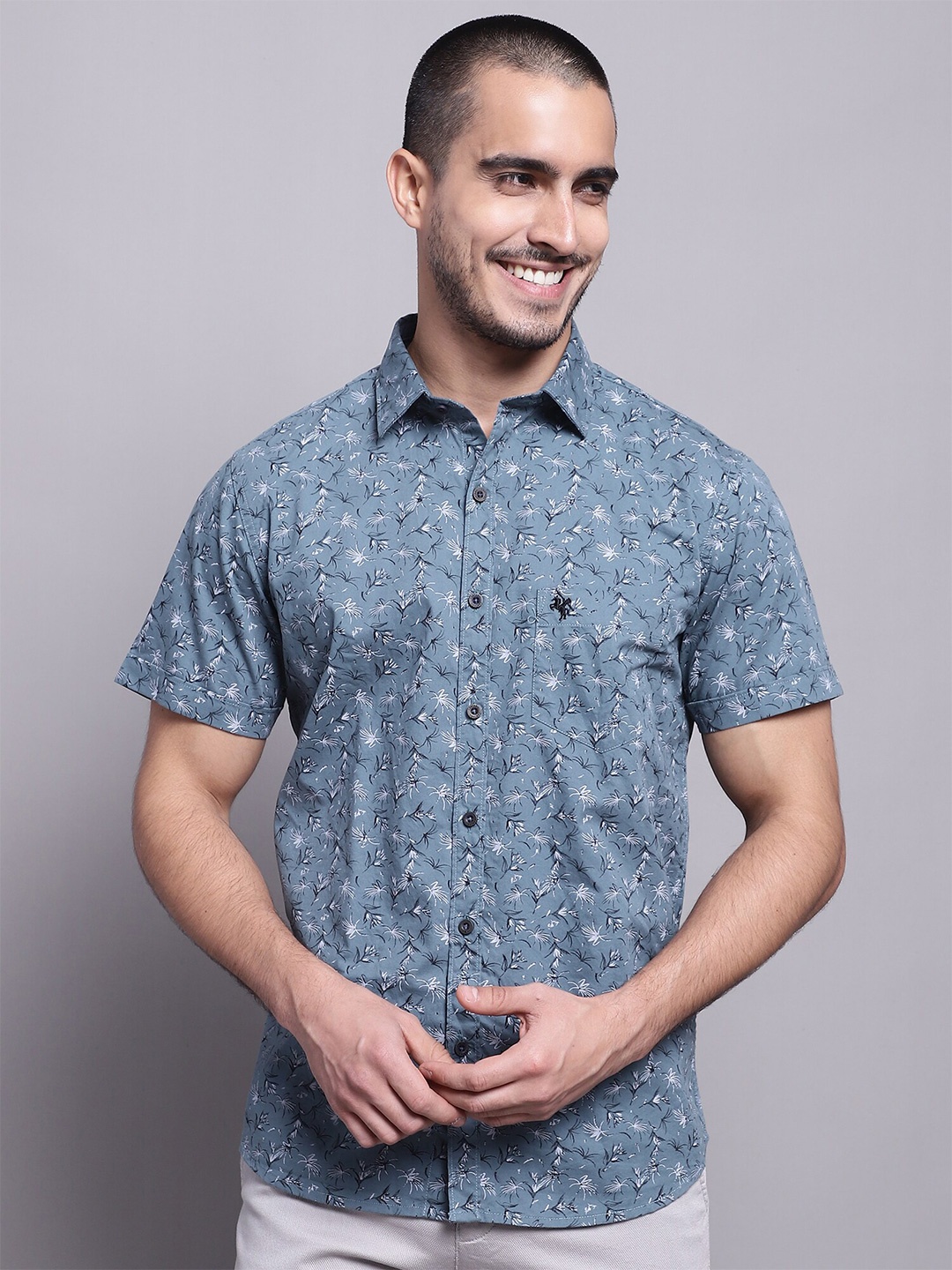 

Cantabil Comfort Floral Opaque Printed Cotton Casual Shirt, Blue