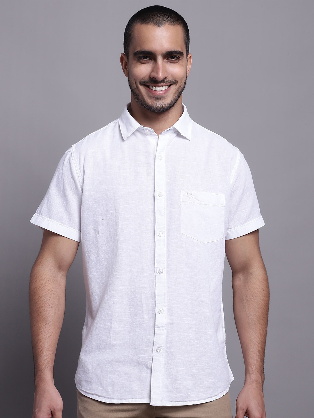 

Cantabil Comfort Opaque Cotton Linen Casual Shirt, White