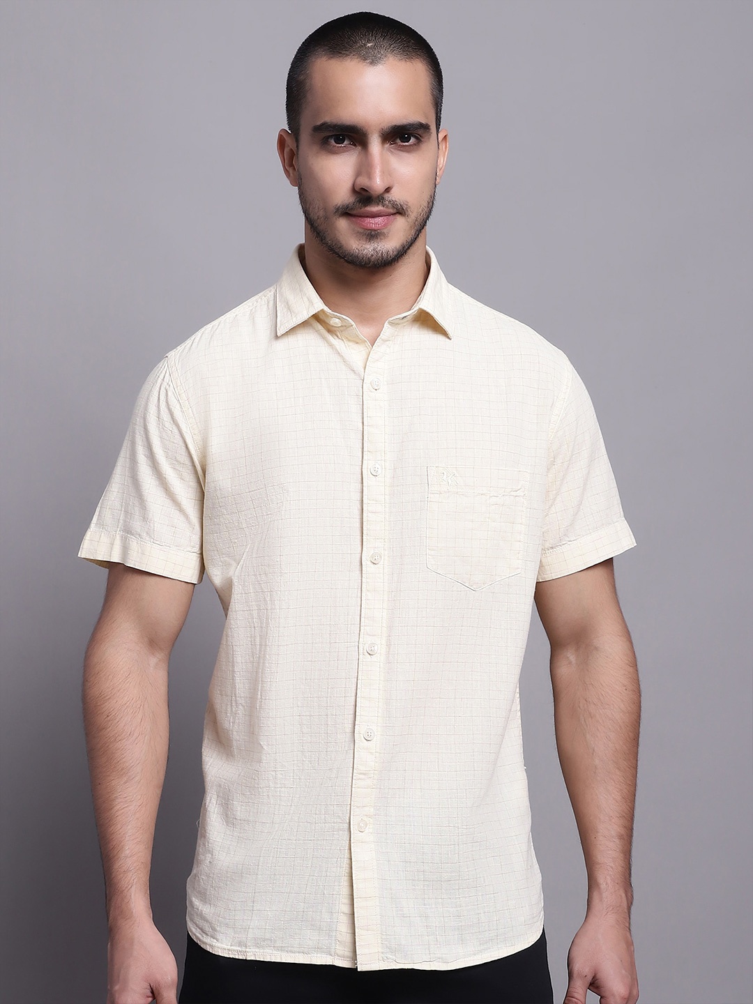 

Cantabil Comfort Opaque Checked Cotton Linen Casual Shirt, Yellow