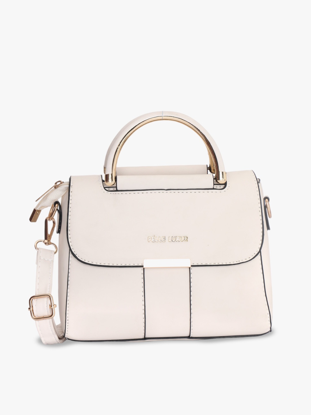 

PELLE LUXUR PU Structured Satchel Bag, Off white