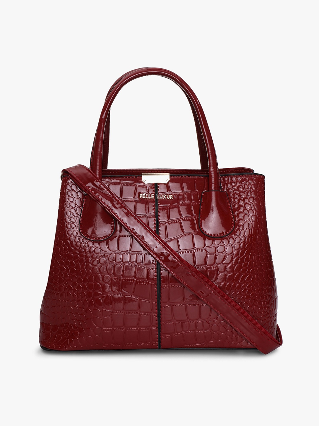 

PELLE LUXUR Red Textured Structured Handheld Bag