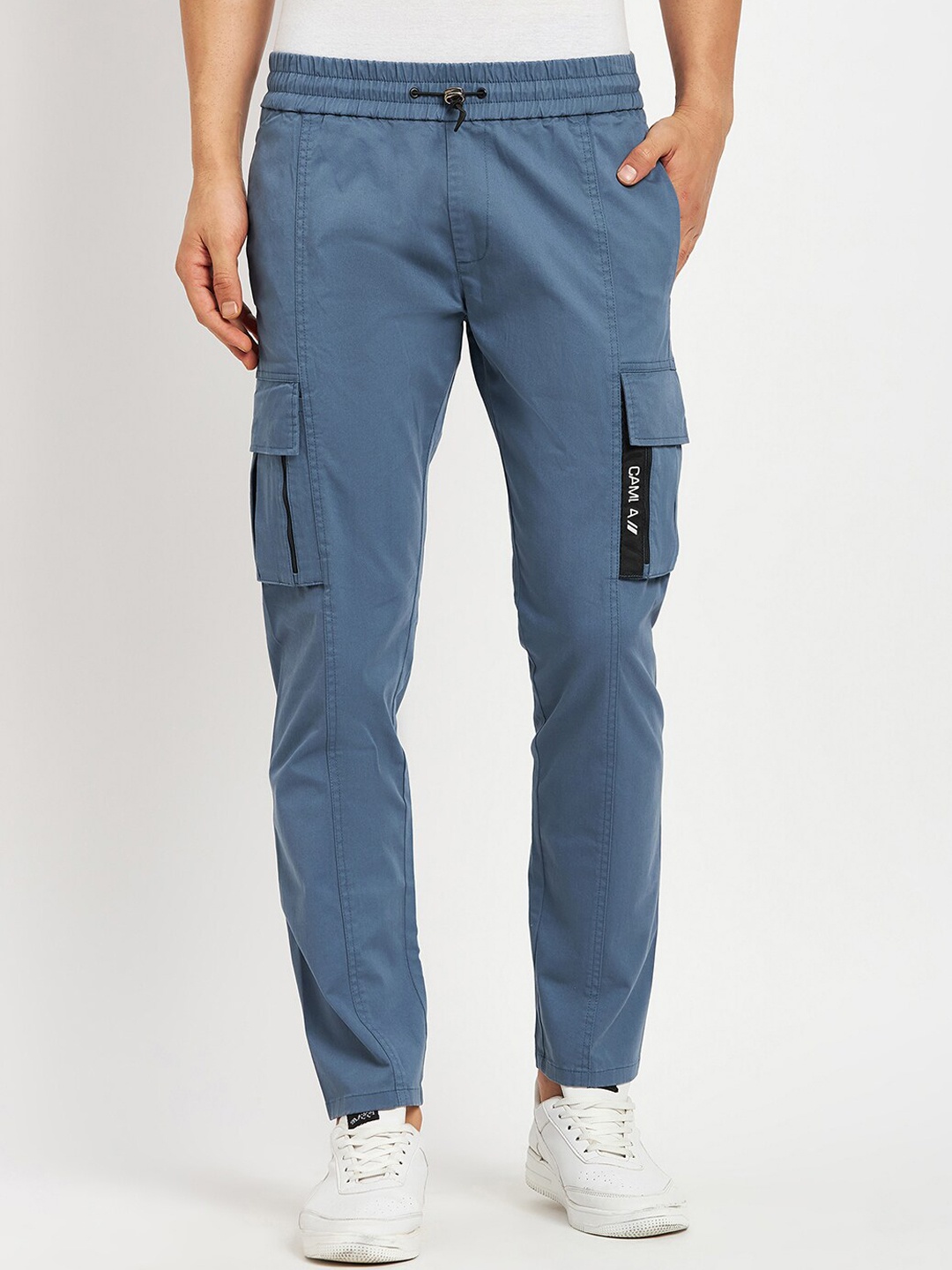 

CAMLA Men Mid-Rise Cotton Track Pants, Blue