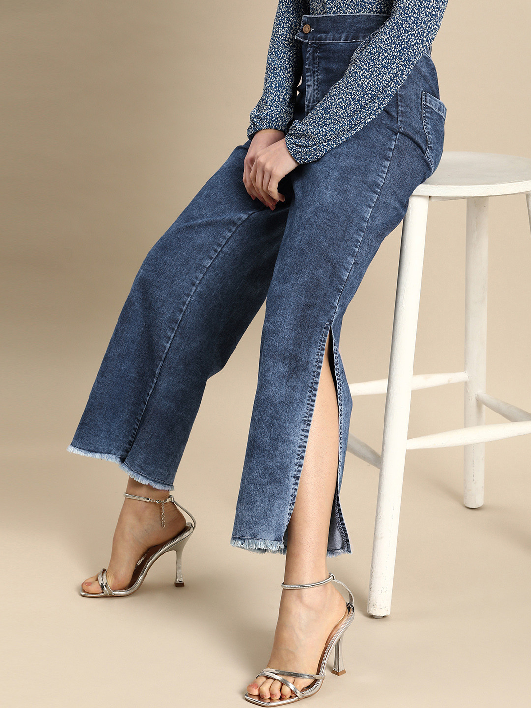 

all about you Straight Fit High-Rise Jeans with Slits, Blue