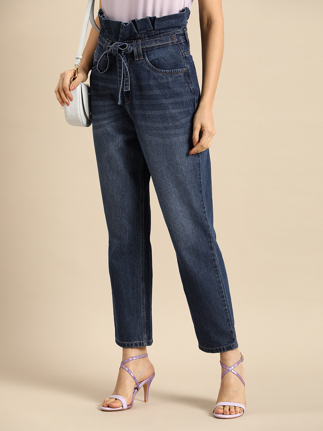 

all about you High-Rise Light Fade Jeans with Tie-Up Detail, Navy blue