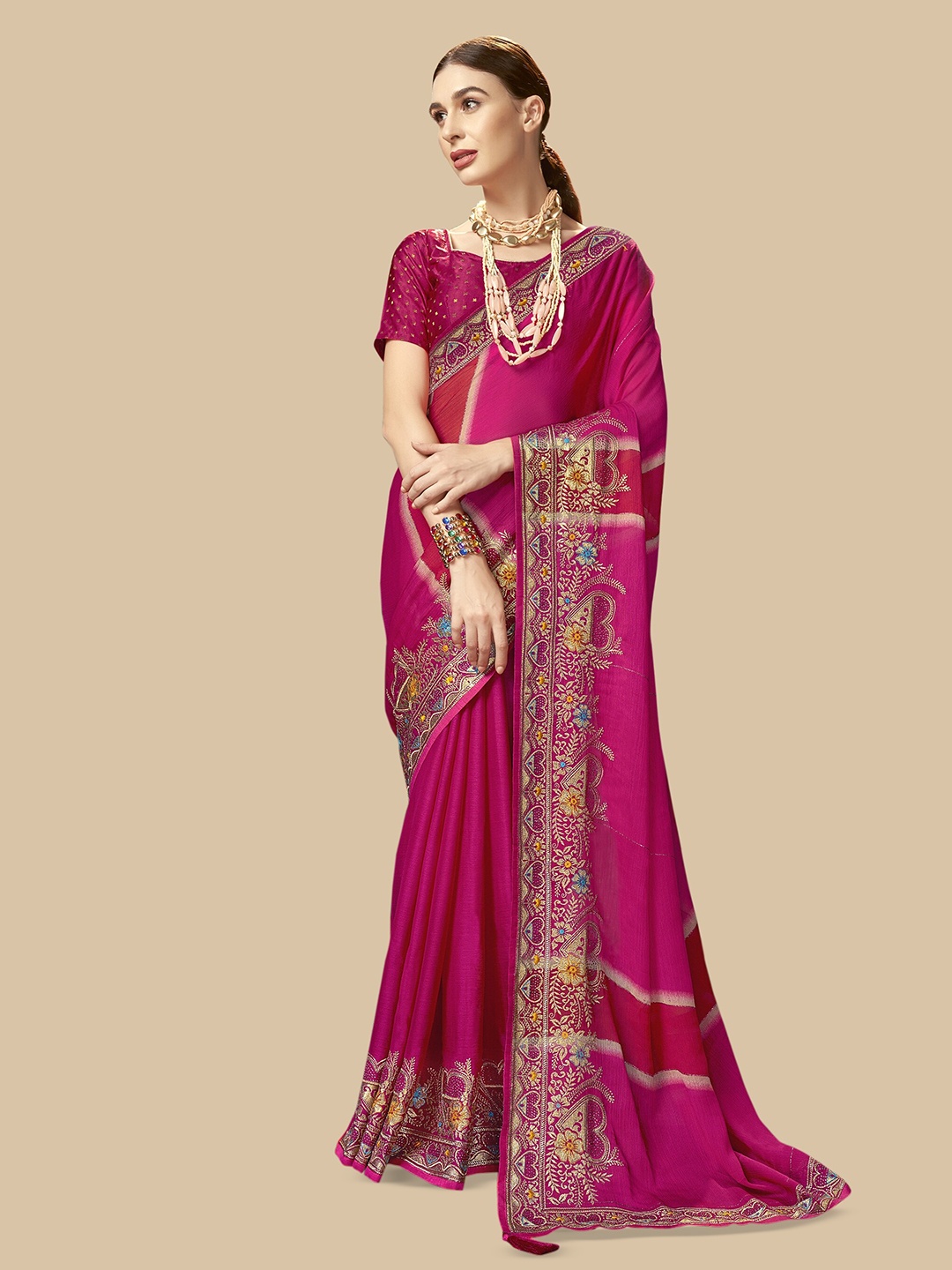 

Triveni Woven Design Pure Chiffon Saree, Pink