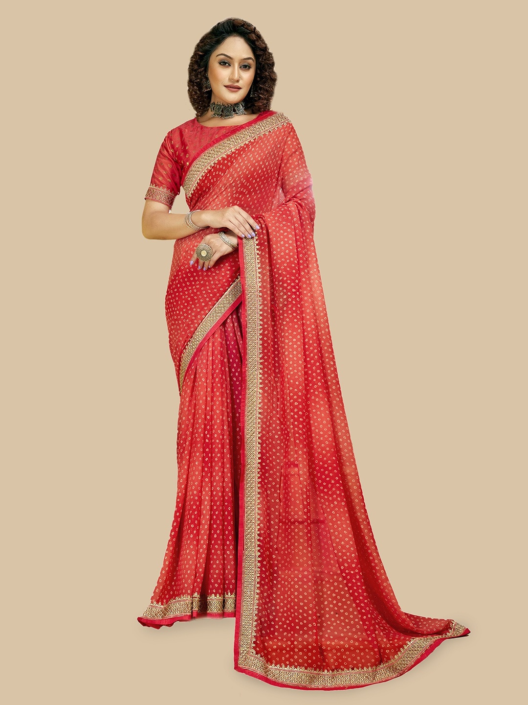 

Triveni Bandhani Embroidered Pure Georgette Saree, Orange