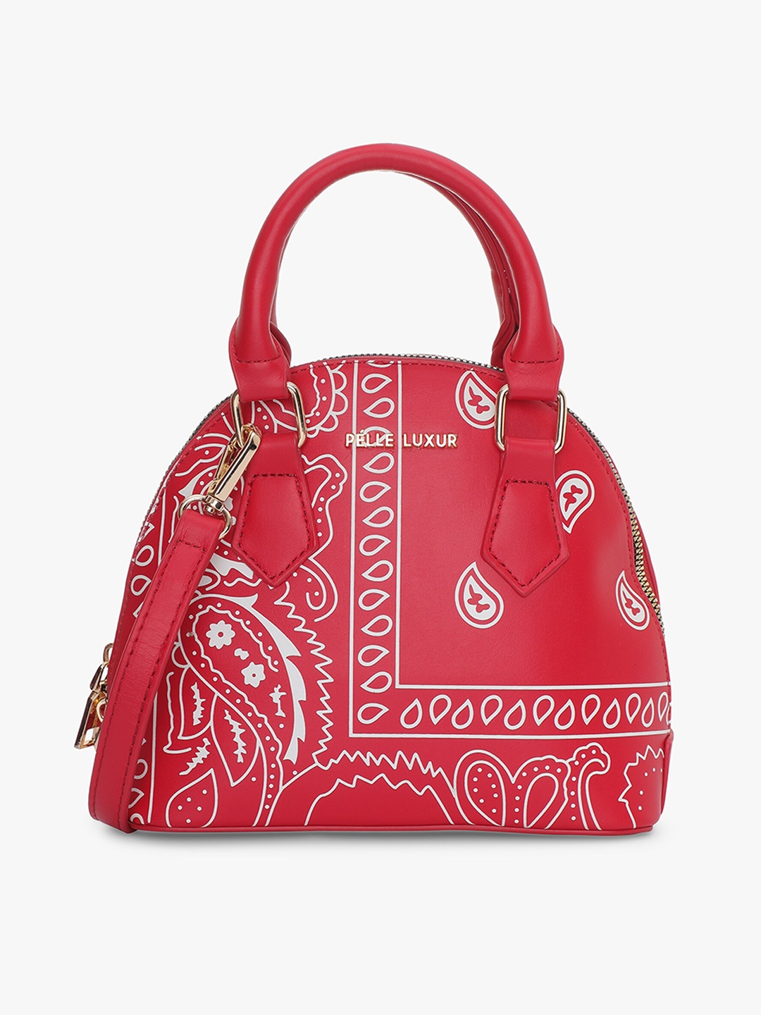 

PELLE LUXUR Ethnic Motifs Printed Structured Handheld Bag, Red