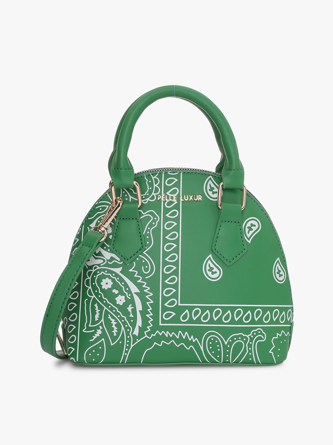 

PELLE LUXUR Ethnic Motifs Printed Structured Handheld Bag, Green
