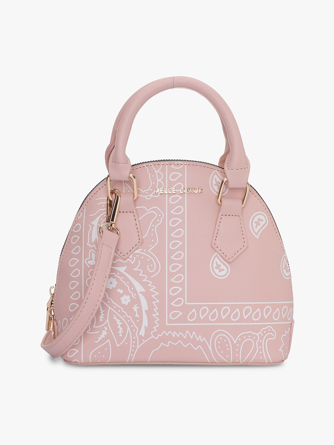 

PELLE LUXUR Ethnic Motifs Printed Structured Handheld Bag, Peach