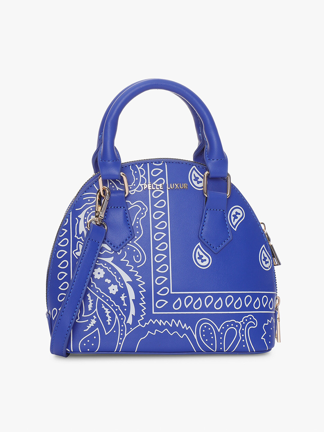 

PELLE LUXUR Ethnic Motifs Printed Structured Handheld Bag, Blue