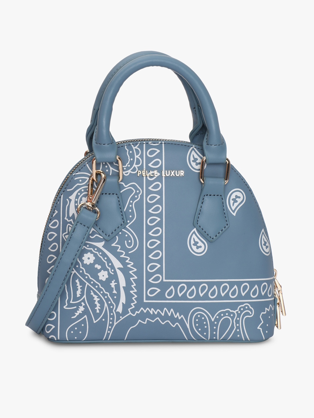 

PELLE LUXUR Ethnic Motifs Printed Structured Handheld Bag, Blue