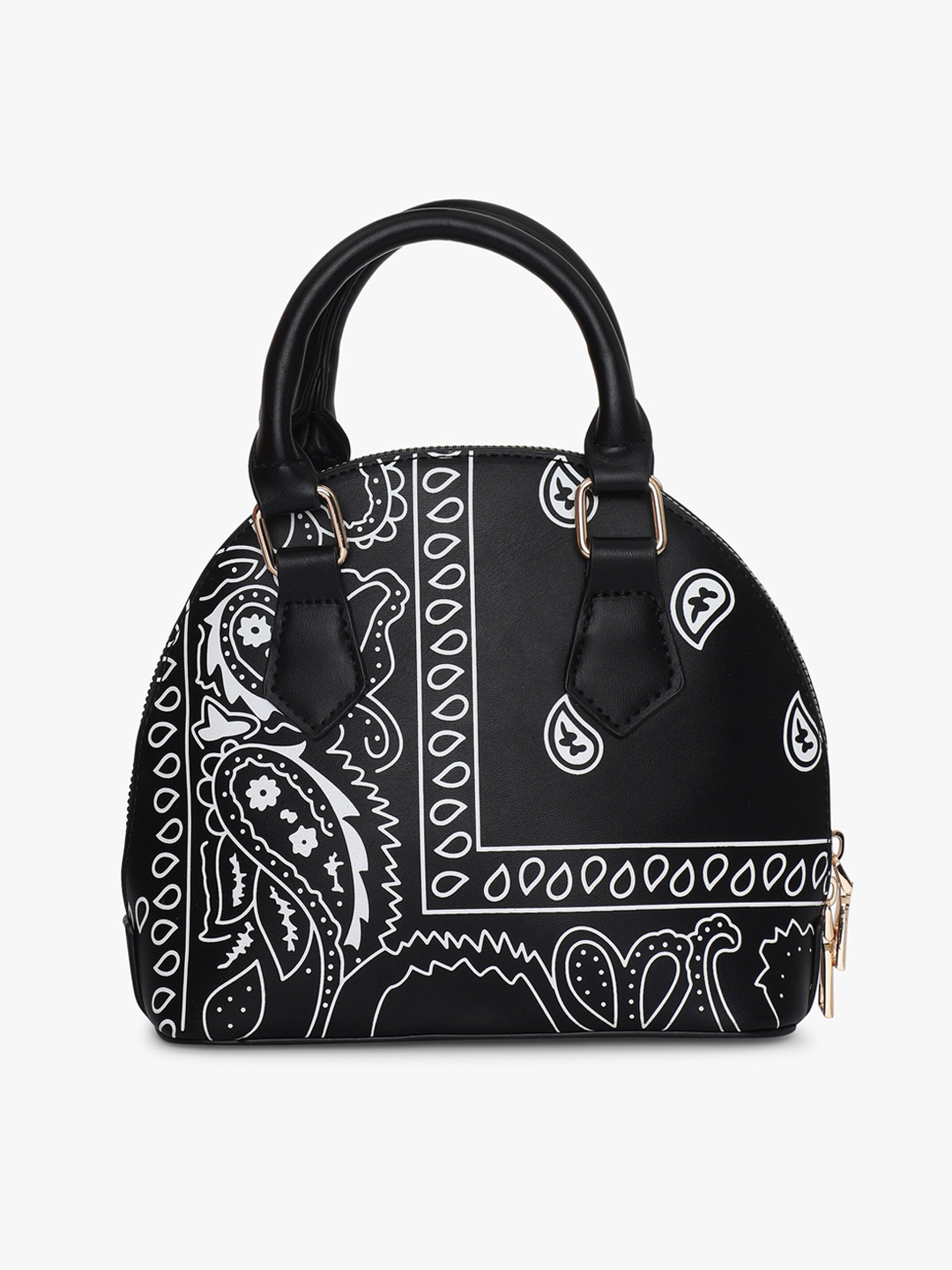 

PELLE LUXUR Ethnic Motifs Printed Structured Handheld Bag, Black