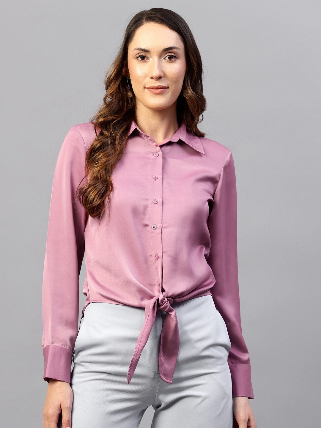 

Hencemade Cuffed Sleeves Shirt Style Top, Pink