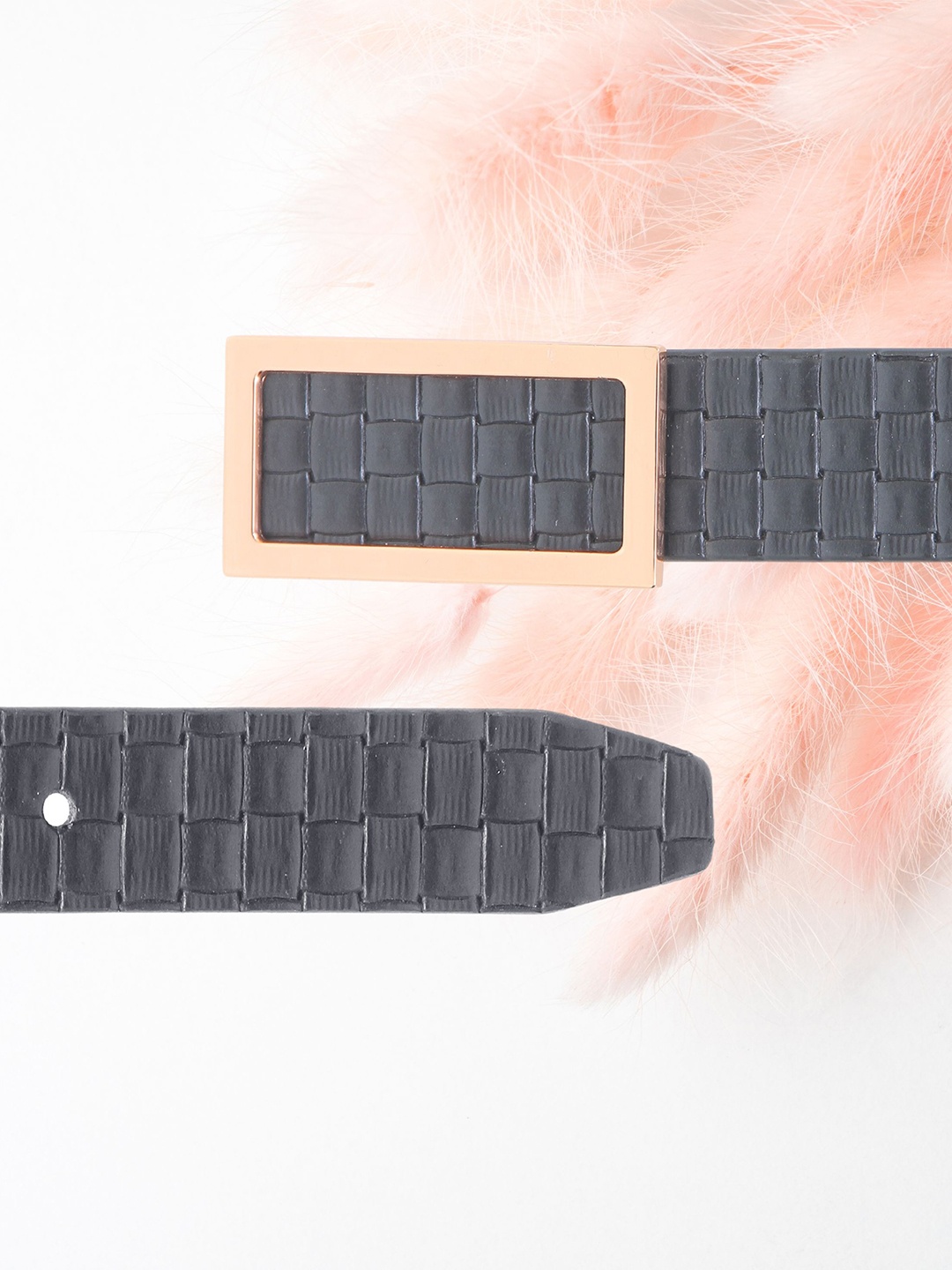 

Calvadoss Women Checked Leather Belt, Black