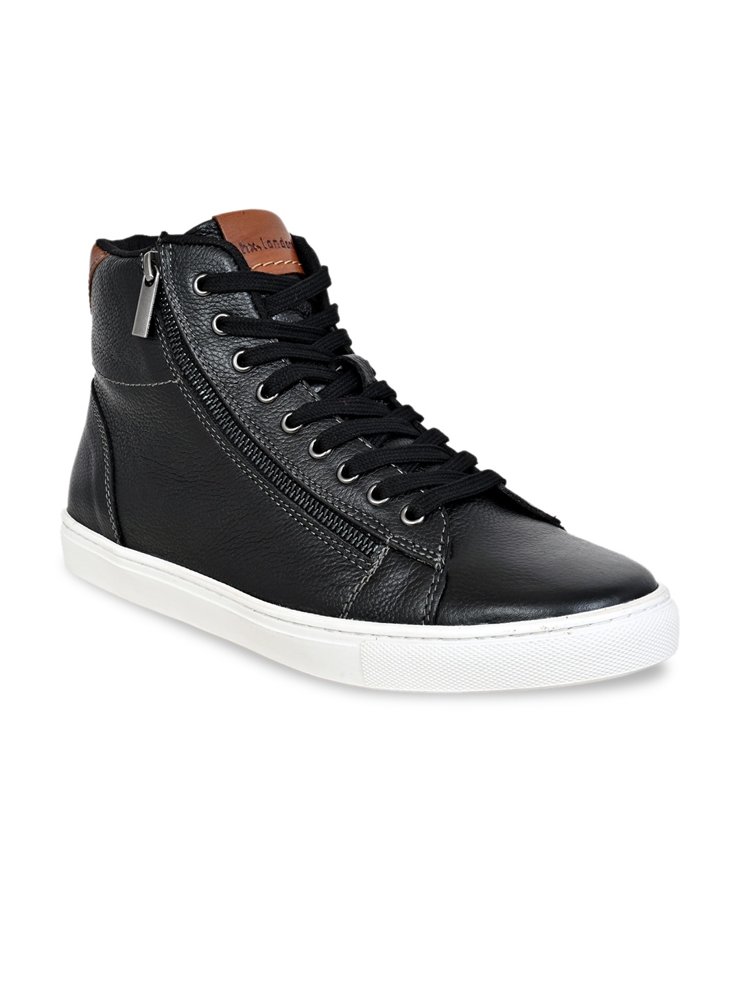 

HX London Men Textured Lightweight Leather Mid-Top Sneakers, Black