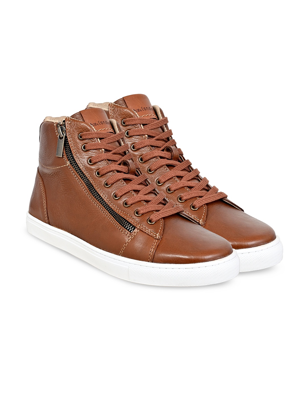 

HX London Men Mid Top Lightweight Memory Foam Leather Contrast Sole Sneakers, Tan