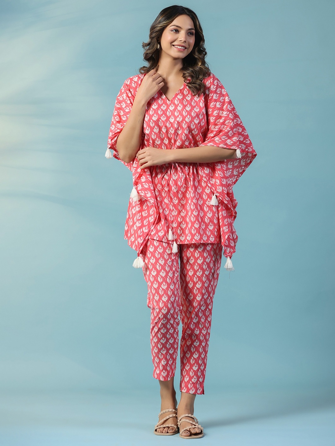 

mirari Floral Printed Kaftan Top & Trouser, Pink