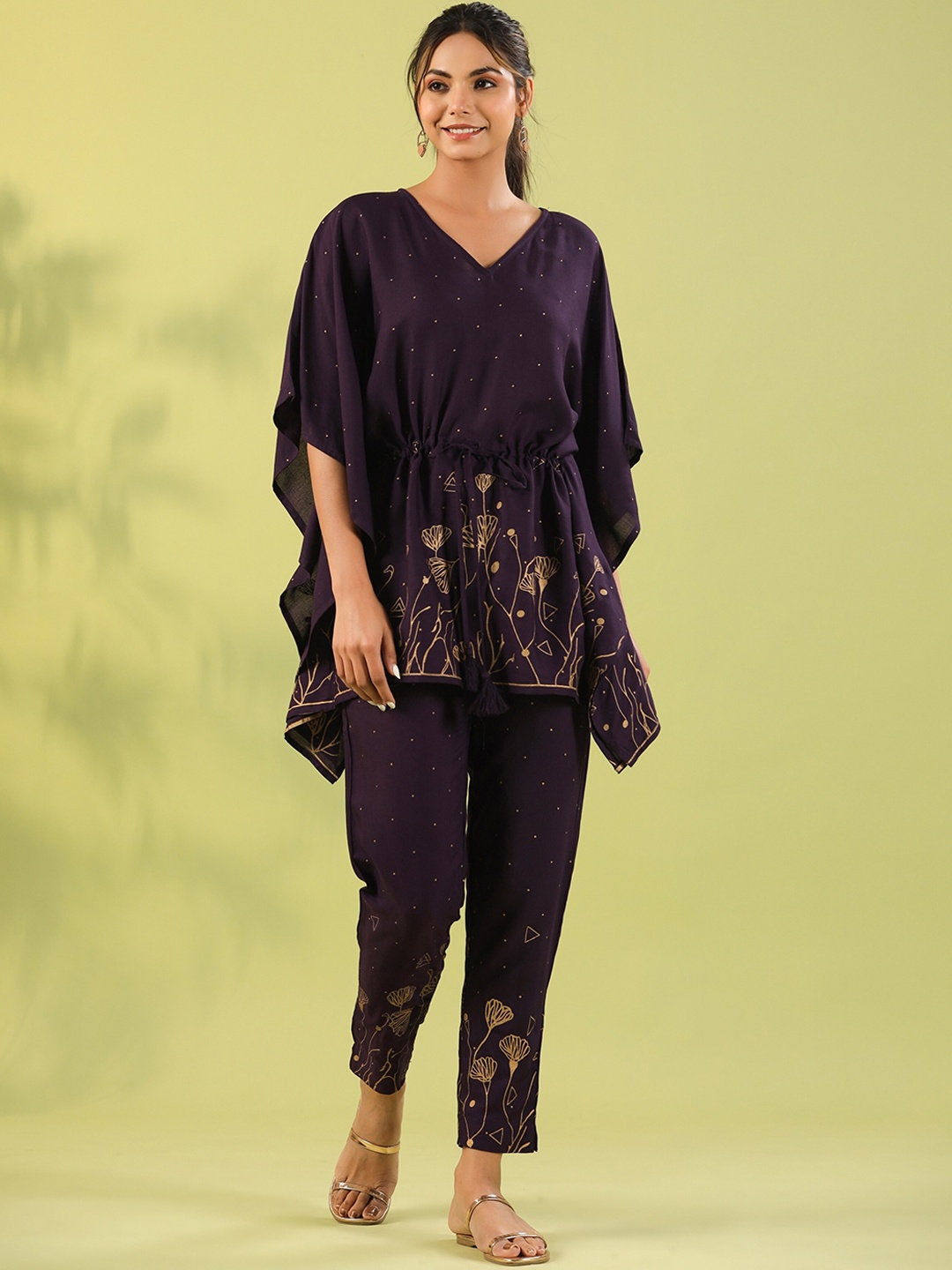 

mirari Printed Kaftan Top With Staright Trouser, Navy blue