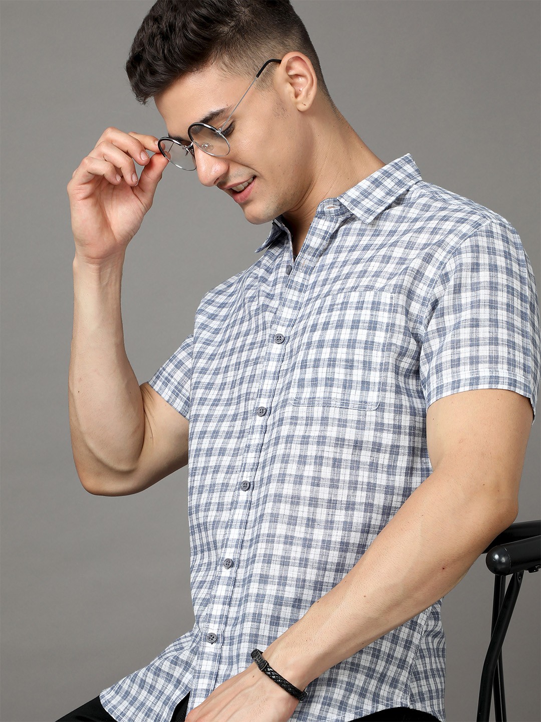 

HERE&NOW White Gingham Checked Slim Fit Cotton Casual Shirt