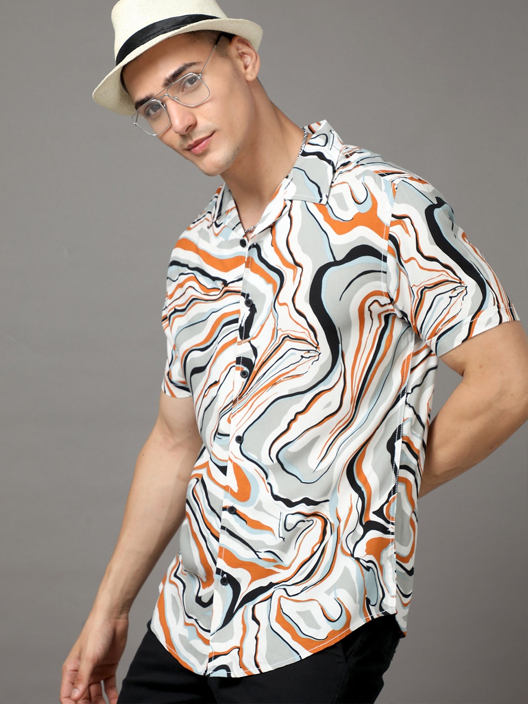 

HERE&NOW White Printed Slim Fit Opaque Printed Casual Shirt