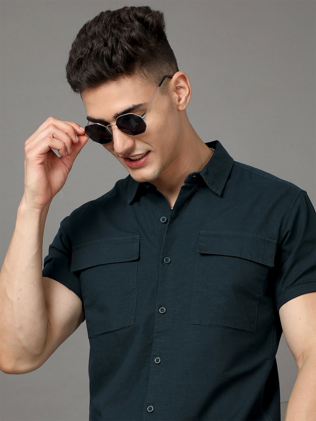 

HERE&NOW Teal Slim Fit Cotton Casual Shirt
